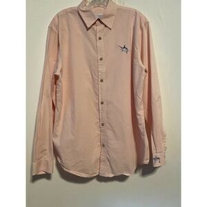 𝅺GUY Harvey Button Up Casual Shirt Pink Swordfish Logo Plaid Large Cotton